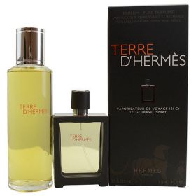 TERRE D'HERMES by Hermes PARFUM SPRAY REFILLABLE 1 OZ & PARFUM REFILL 4.2 OZ