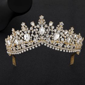 Baroque Bridal Crown Headdress Rhinestone Princess Formal Dress Accessories (Option: Gold White Diamond)