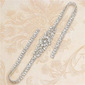 Rhinestone Applique Wedding Dress Waist Jewelry (Color: Silver)