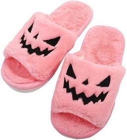 Halloween Shoes Winter Cute Warm Home Slippers Women (Option: Pink-Size43)