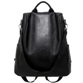 Women's solid color large capacity backpack (Color: Black)