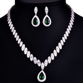 Korean Foreign Trade In Europe And America Two Piece AAA Zircon Jewelry Set (Color: Green)