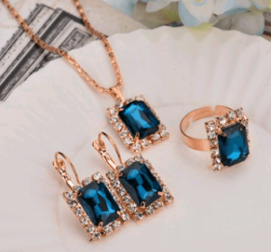 Europe And The United States Personalized Water Drop Color Diamond Necklace, Earrings, Rings Set, Shiny High-end Bridal Jewelry Wholesale (Option: Fanghulan-5)