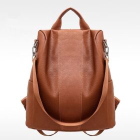 Women's solid color large capacity backpack (Color: Brown)