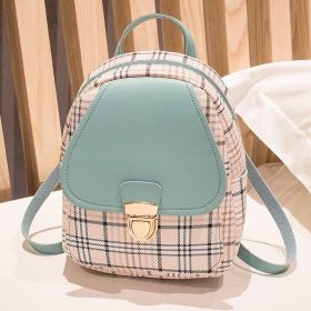 Ladies Check Lock Small Backpack One Shoulder Diagonal Handbag Coin Purse (Color: Blue)