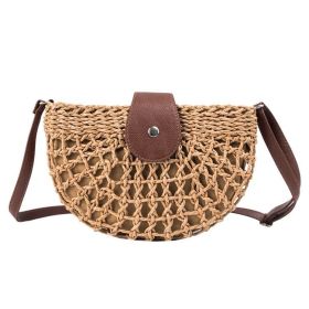One-Shoulder Saddle Bag Fashion Messenger Straw Bag (Color: Khaki)