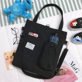 Harajuku Canvas Bags Students Handbag With Pockets Preppy Buckpack Shoulder Bag For Women (Option: Black)