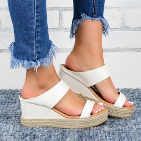 Wedge Heel Slippers Casual Sandals Hemp High Wedge Heel Shoes (Option: White-35)