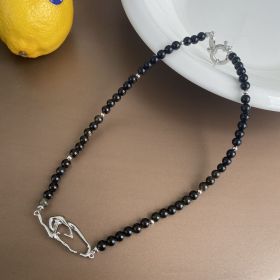 Black Natural Stone Pearl Splicing Irregular Clavicle Chain (Option: Single metal splicing)