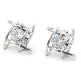 Square zircon earrings Tic-Tac-Toe Hollow Copper Earrings (Option: Tic Tac Toe silver)