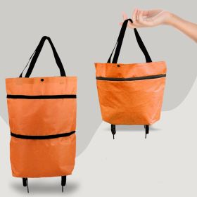 2 in 1 Foldable Shopping Cart with Wheels Premium Oxford Fabric Multifunction Shopping Bag Organizer High Capacity (Color: Orange)