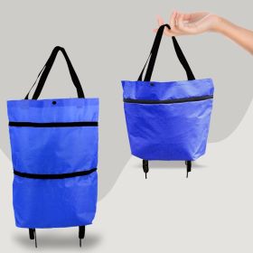 2 in 1 Foldable Shopping Cart with Wheels Premium Oxford Fabric Multifunction Shopping Bag Organizer High Capacity (Color: Blue)