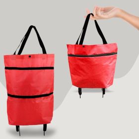 2 in 1 Foldable Shopping Cart with Wheels Premium Oxford Fabric Multifunction Shopping Bag Organizer High Capacity (Color: Red)