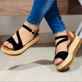 Platform Sandals Hollow Buckle Women's Shoes (Option: Black-35)