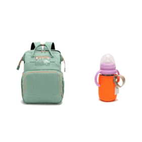 USB Charging Version Mommy Bed Backpack Folding Large Capacity Multi-function (Option: Light green C and orange)