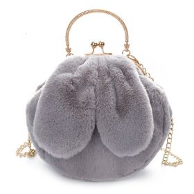 Plush Bag Faux Fur Rabbit Ear Clip (Color: Grey)