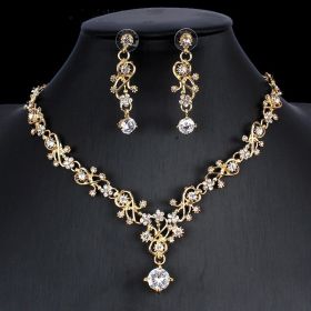 Golden Zircon Jewelry Set Bridal Necklace Earrings Wedding Two-piece Set (Option: E)