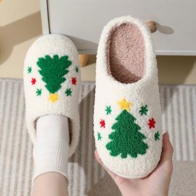 Christmas Home Slippers Cute Cartoon Santa Claus Cotton Slippers For Women And Men Couples Winter Warm Furry Shoes (Option: Tree-36or37)