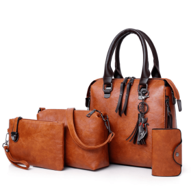 Multi-piece set New wave fashion handbag bag retro simple child bag shoulder bag Messenger bag (Color: Brown)