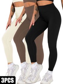 3 Pack Womens Seamless Ribbed Leggings Soft Slimming Yoga Pants, Ribbed Yoga Pants High Waisted Gym Leggings Sport Women Fitness Seamless Female (Option: 3PACK2-S)