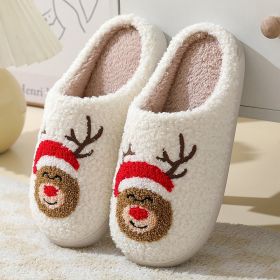 Christmas Home Slippers Cute Cartoon Santa Claus Cotton Slippers For Women And Men Couples Winter Warm Furry Shoes (Option: Moose-38or39)