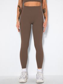 Butt Lifting Yoga Leggings Workout High Waist Tummy Control Ruched Booty Pants, Ribbed Seamless Leggings For Women High Waist Workout Gym Athletic Yog (Option: Coffee-M)