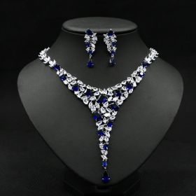 Colorful Zircon Necklace Set Wedding Dress Wedding Earring Accessories (Color: Blue)