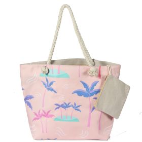 Canvas Beach Tote Bag For Women Waterproof Large Travel Beach Bags With Zipper Reusable Grocery Shopping Bags (Color: Pink)