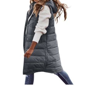 Women's Solid Color Sleeveless Down Jacket Long Winter Coat (Option: Dark Grey-L)