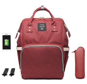 Large Capacity Diaper Bag Mummy Nursing Nappy Backpacks Travel Baby (Option: Claret)