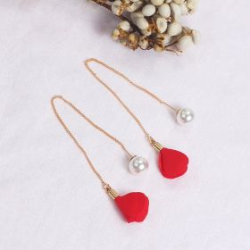 Female tassel earrings pearl earrings (Color: Red)
