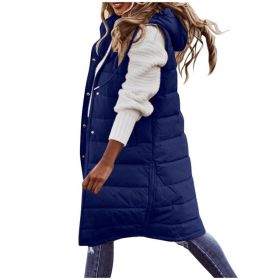 Women's Solid Color Sleeveless Down Jacket Long Winter Coat (Option: Navy Blue-M)