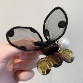 Polka Dot Lace Rabbit Ears Clip Bangs Broken Hairpin Pearl Hairpin (Color: Yellow)