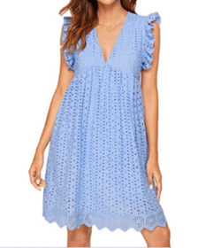 Lace Dresses With Pocket Summer Sleeveless Jacquard Cutout V-Neck Beach Dress (Option: Light Blue-XS)