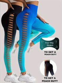2 Pack Cut Out Ombre Gradient Color Hollow High-waist Butt-lifting Fitness Women's Yoga Pants, Women's High Waist Yoga Pants Cutout Ripped Super Soft (Option: 2PACK5-S)