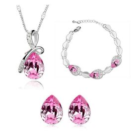 Creative Alloy Jewelry Set Necklace Ear Pin Bracelet (Color: Pink)