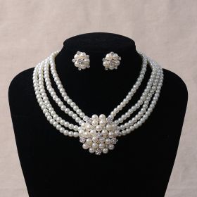 TL060 bridal chain, luxury pearl, flower necklace, earring set, wedding accessories (Option: Earrings)