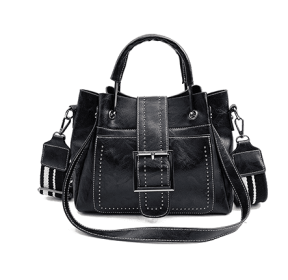 Double Leather Bucket Bag Handbag (Color: Black)