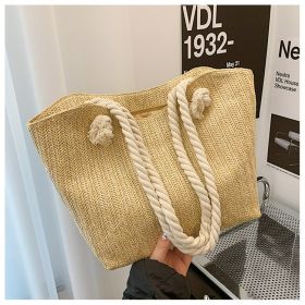 Women's Fashion Straw Large Capacity Shoulder Handbag (Color: Khaki)
