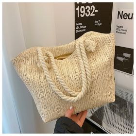 Women's Fashion Straw Large Capacity Shoulder Handbag (Color: White)
