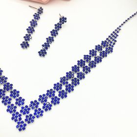 The bride necklace of exquisite luxury double Diamond Pendant Earring Set Korean wedding dress accessories female Necklace (Option: Bule)
