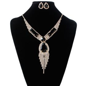 S151 fashion bridal jewelry set, tassel diamond, colorful micro wedding jewelry, necklace, earring set (Color: Black)