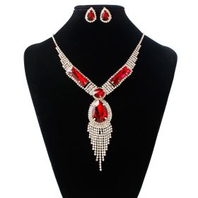 S151 fashion bridal jewelry set, tassel diamond, colorful micro wedding jewelry, necklace, earring set (Color: Red)