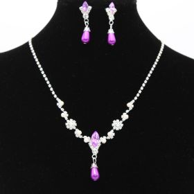 Europe And The United States Personality Dropspearl Necklace, Earrings Set Wholesale Bridal Necklace 8633 (Color: Pink)