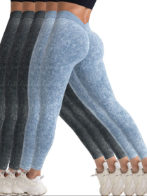 5 Pack V-Back Scrunch Butt Workout Leggings, Women Seamless Gym Yoga Leggings High Waist Active Yoga Pants, Yoga Leggings High Waist Active Yoga Pants (Option: 5PACK2-S)