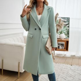 Lady Temperament Commuting Turn-down Collar Coat (Option: Bean Green-S)