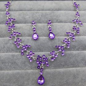 Europe and the United States foreign trade new bride, wedding jewelry, earrings, necklace set, wedding jewelry accessories, fast selling explosion fem (Color: Purple)