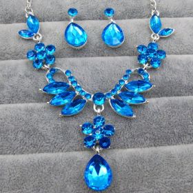 Europe and the United States trade explosion bride alloy diamond necklace earrings set Drop Bridal Jewelry Accessories zircon jewelry (Option: Bule)