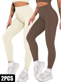 2 Pack Womens Seamless Ribbed Leggings Soft Slimming Yoga Pants, Ribbed Yoga Pants High Waisted Gym Leggings Sport Women Fitness Seamless Female (Option: 2PACK2-S)