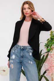 Celeste Full Size Rolled Leopard Cuff Open Front Blazer (Option: Black-S)